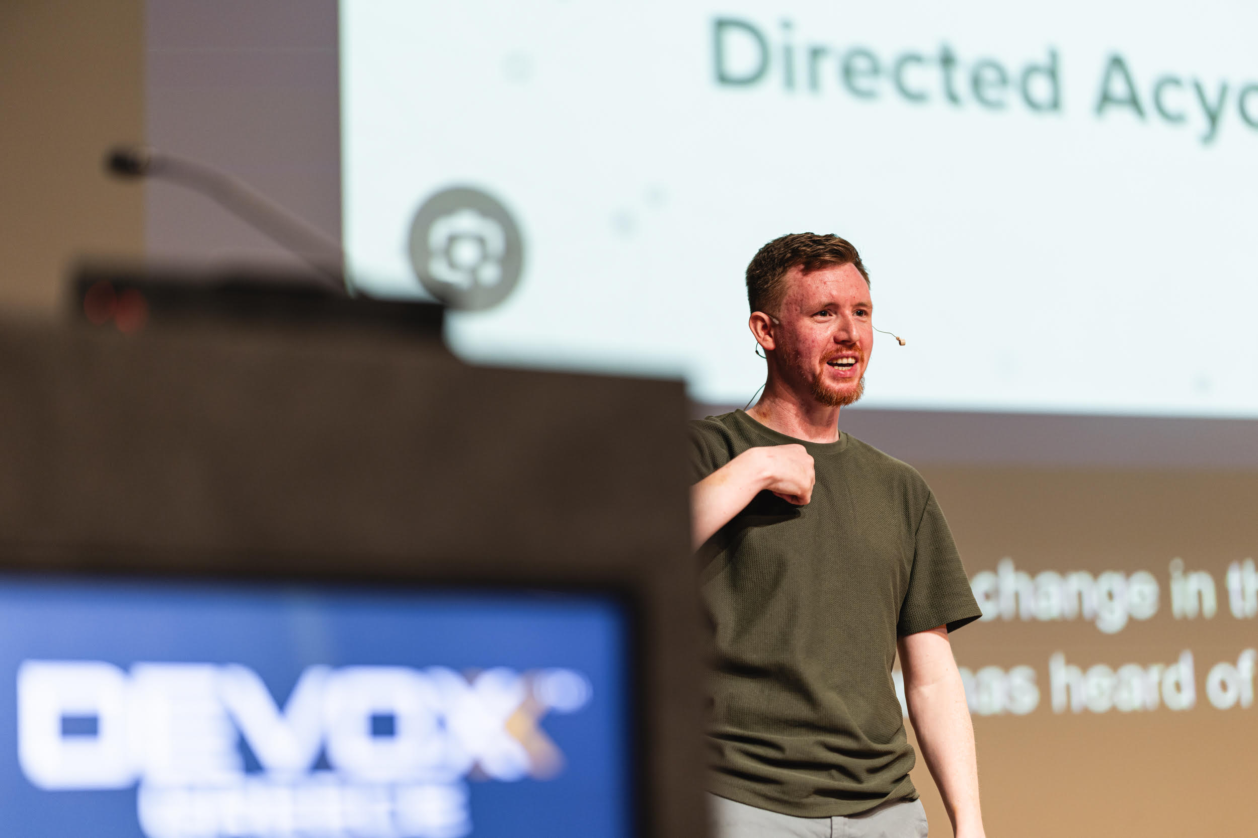 Paul Dragoonis delivering a technical talk at Devoxx
